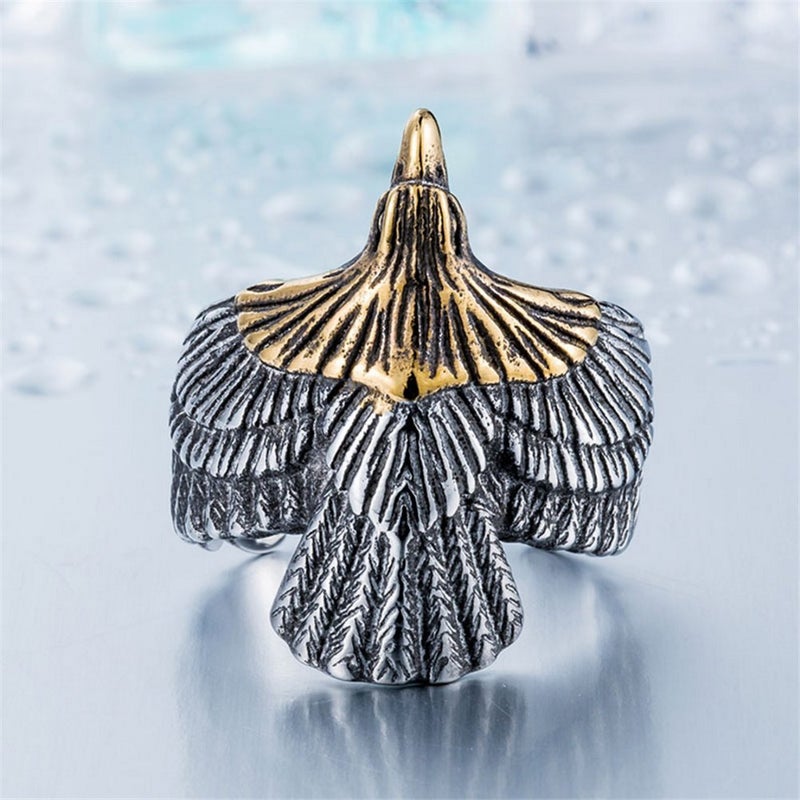 SINLEO Men's Stainless Steel Hawk Eagle Ring Skyhawk Sculpture Biker Band Silver Gold Size 11 - Image 4